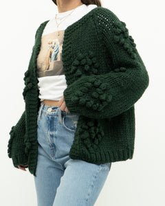 DEBUT x Dark Green Heart Raised-Knit Cardigan (XS-M)