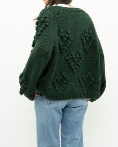 DEBUT x Dark Green Heart Raised-Knit Cardigan (XS-M)