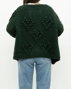 DEBUT x Dark Green Heart Raised-Knit Cardigan (XS-M)