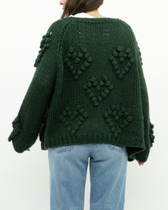 DEBUT x Dark Green Heart Raised-Knit Cardigan (XS-M)