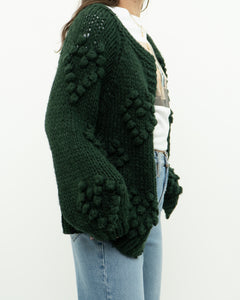 DEBUT x Dark Green Heart Raised-Knit Cardigan (XS-M)