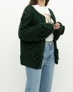 DEBUT x Dark Green Heart Raised-Knit Cardigan (XS-M)