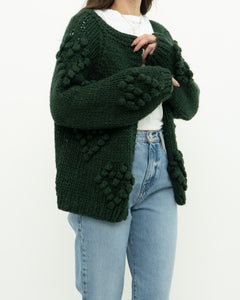 DEBUT x Dark Green Heart Raised-Knit Cardigan (XS-M)