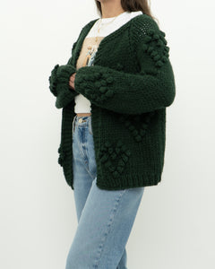 DEBUT x Dark Green Heart Raised-Knit Cardigan (XS-M)