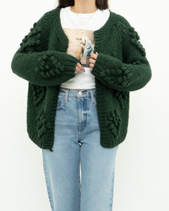 DEBUT x Dark Green Heart Raised-Knit Cardigan (XS-M)