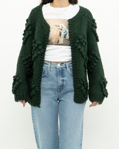 DEBUT x Dark Green Heart Raised-Knit Cardigan (XS-M)