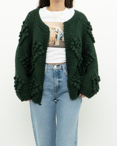 DEBUT x Dark Green Heart Raised-Knit Cardigan (XS-M)