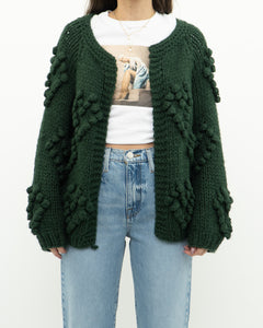 DEBUT x Dark Green Heart Raised-Knit Cardigan (XS-M)