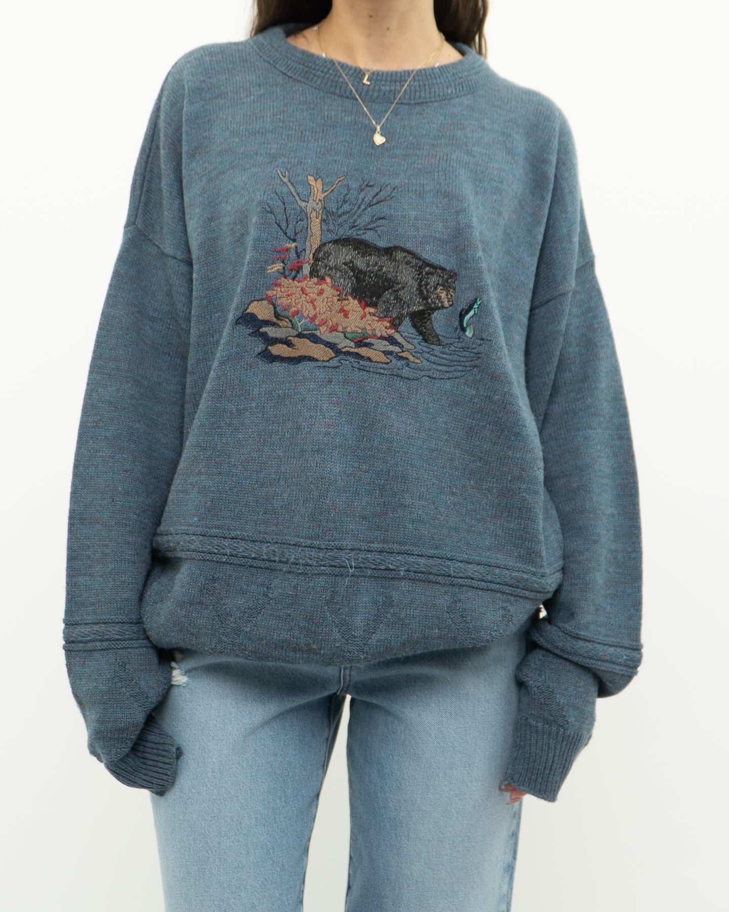 Vintage x Heathered Blue Bear Knit Sweater (XS-XL)