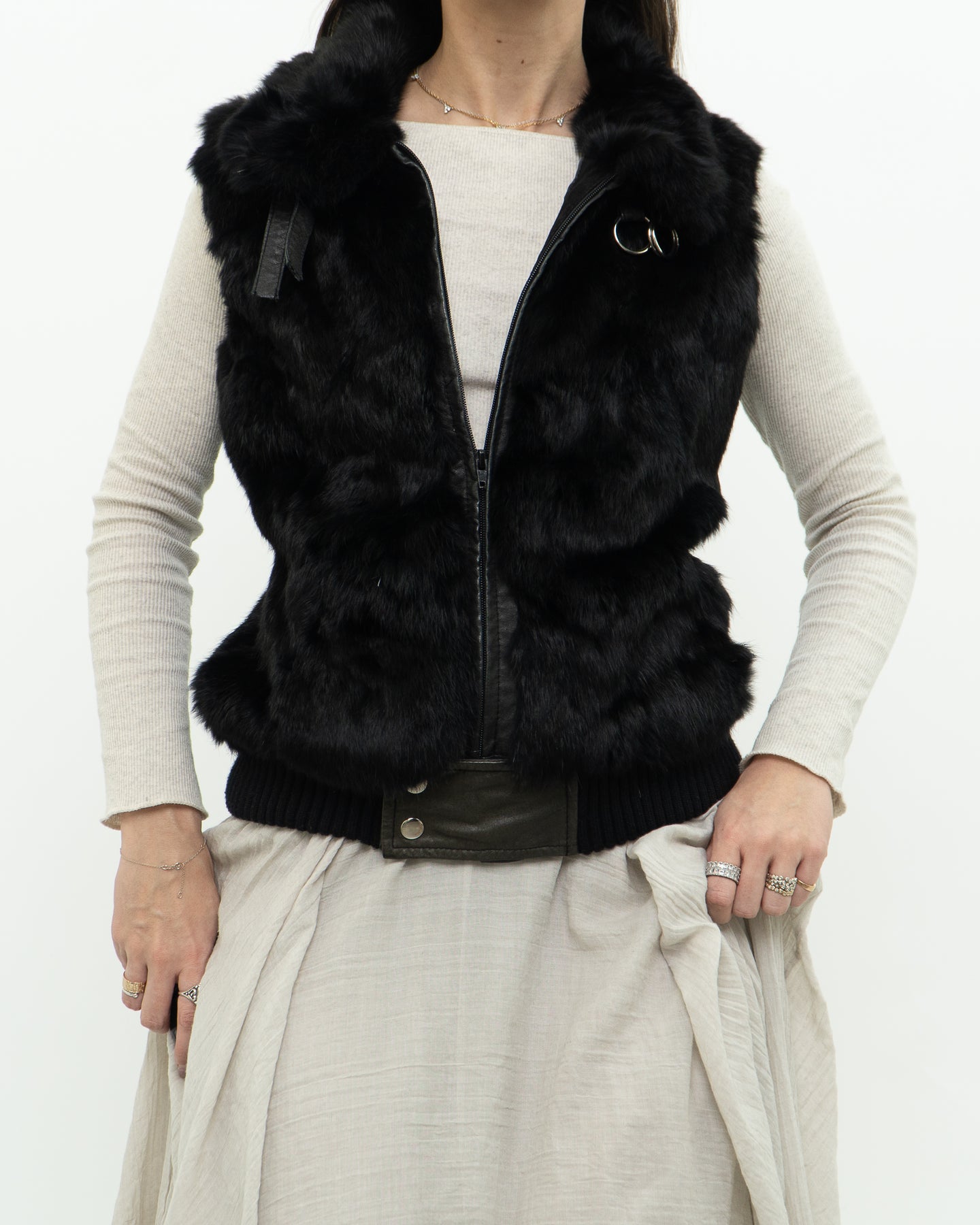 Vintage x Made in Italy x Black Fur Vest (S, M)