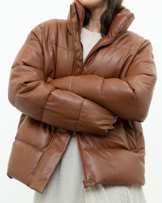 UNREAL FUR x Faux Leather Burnt Orange Puffer Jacket (XS-M)