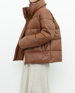 UNREAL FUR x Faux Leather Burnt Orange Puffer Jacket (XS-M)