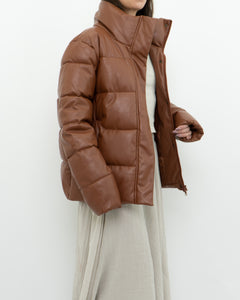 UNREAL FUR x Faux Leather Burnt Orange Puffer Jacket (XS-M)