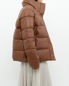 UNREAL FUR x Faux Leather Burnt Orange Puffer Jacket (XS-M)