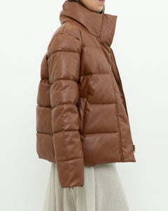 UNREAL FUR x Faux Leather Burnt Orange Puffer Jacket (XS-M)