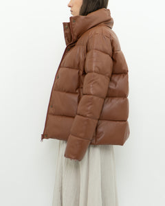 UNREAL FUR x Faux Leather Burnt Orange Puffer Jacket (XS-M)