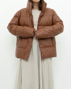 UNREAL FUR x Faux Leather Burnt Orange Puffer Jacket (XS-M)