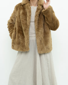 SUNDAY BEST x Beige Faux Fur Cropped Jacket (XS-M)