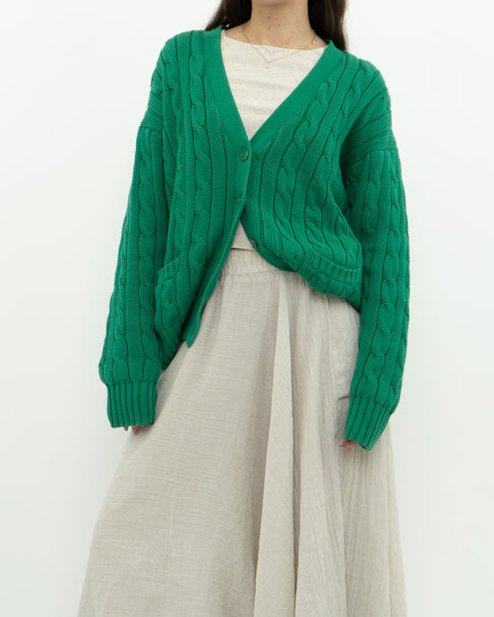 Vintage x BAY CLUB Green Cotton Cableknit Cardigan (XS-M)