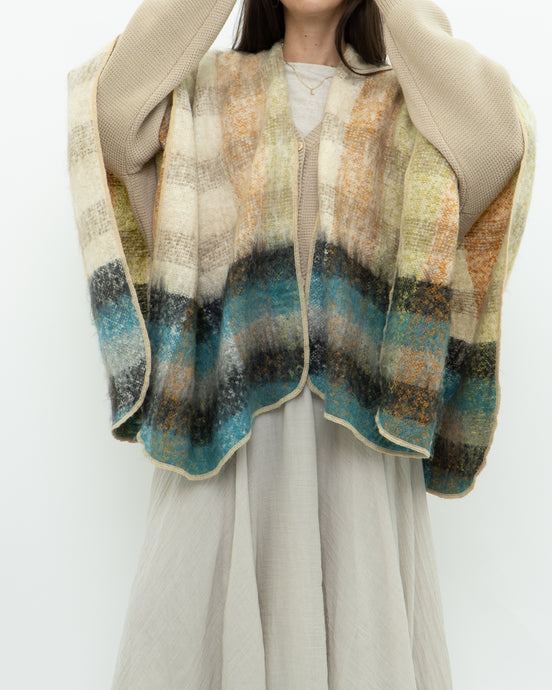 Vintage x Cream Plaid Soft Mohair-Blend Shawl