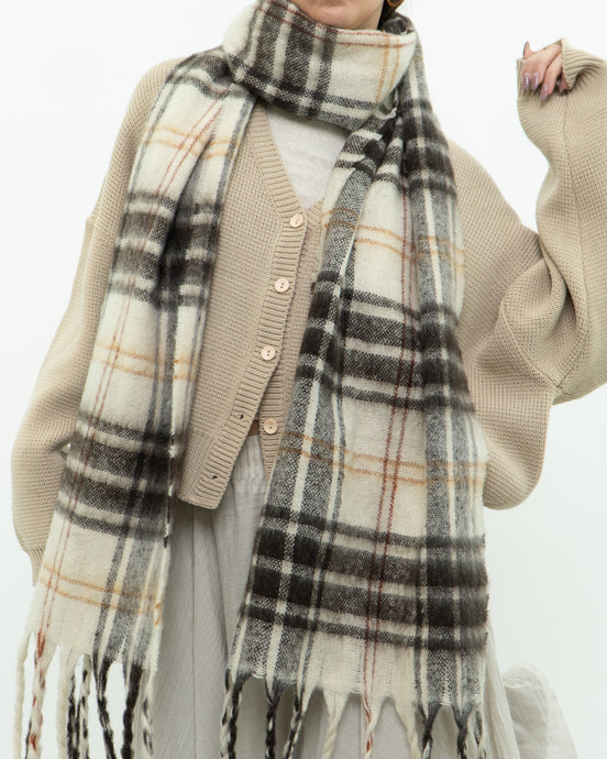 Vintage x Cream, Brown Fuzzy Plaid Scarf