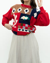 Load image into Gallery viewer, Vintage x Handmade Red MultiPattern Knit Sweater (XS, S)