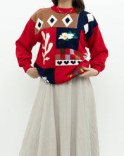 Load image into Gallery viewer, Vintage x Handmade Red MultiPattern Knit Sweater (XS, S)