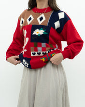 Load image into Gallery viewer, Vintage x Handmade Red MultiPattern Knit Sweater (XS, S)