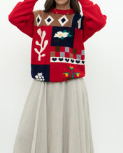 Load image into Gallery viewer, Vintage x Handmade Red MultiPattern Knit Sweater (XS, S)