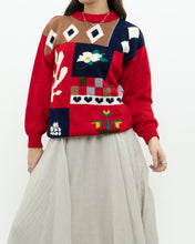 Load image into Gallery viewer, Vintage x Handmade Red MultiPattern Knit Sweater (XS, S)