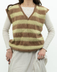 Vintage x Green, Brown Handmade Striped Knit Vest (M, L)