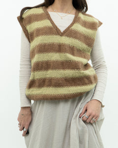 Vintage x Green, Brown Handmade Striped Knit Vest (M, L)