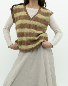 Vintage x Green, Brown Handmade Striped Knit Vest (M, L)