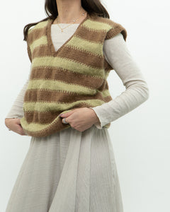 Vintage x Green, Brown Handmade Striped Knit Vest (M, L)