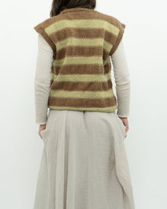 Vintage x Green, Brown Handmade Striped Knit Vest (M, L)