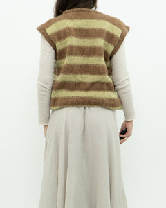 Vintage x Green, Brown Handmade Striped Knit Vest (M, L)