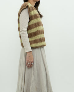 Vintage x Green, Brown Handmade Striped Knit Vest (M, L)