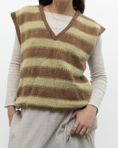 Vintage x Green, Brown Handmade Striped Knit Vest (M, L)