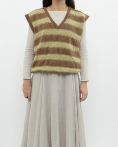 Vintage x Green, Brown Handmade Striped Knit Vest (M, L)