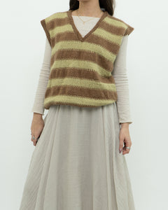 Vintage x Green, Brown Handmade Striped Knit Vest (M, L)