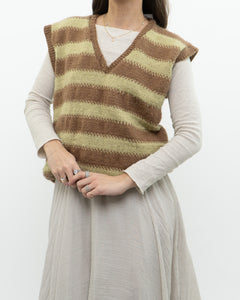 Vintage x Green, Brown Handmade Striped Knit Vest (M, L)