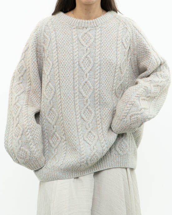 Vintage x Beige, Baby Blue Heathered Handmade Wool Knit Sweater (XS-L)