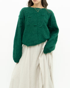 Vintage x Green Mohair Raised Flower Sweater (XS-L)