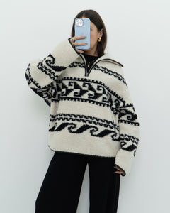 ISABEL ETOILE MARANT x Cream Patterned Fleece Quarter-zip (XS-XL)