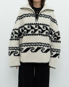 ISABEL ETOILE MARANT x Cream Patterned Fleece Quarter-zip (XS-XL)