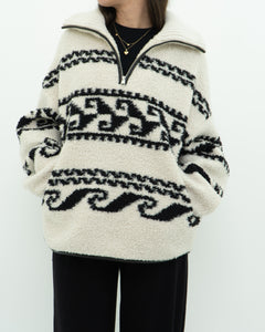 ISABEL ETOILE MARANT x Cream Patterned Fleece Quarter-zip (XS-XL)