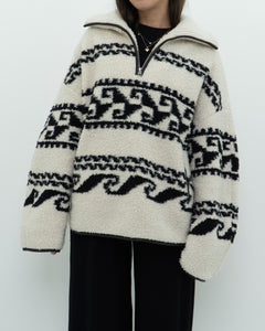 ISABEL ETOILE MARANT x Cream Patterned Fleece Quarter-zip (XS-XL)