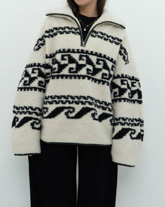 ISABEL ETOILE MARANT x Cream Patterned Fleece Quarter-zip (XS-XL)