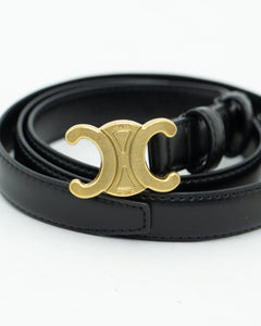 CELINE x Black Leather 'C' Belt (S-L)