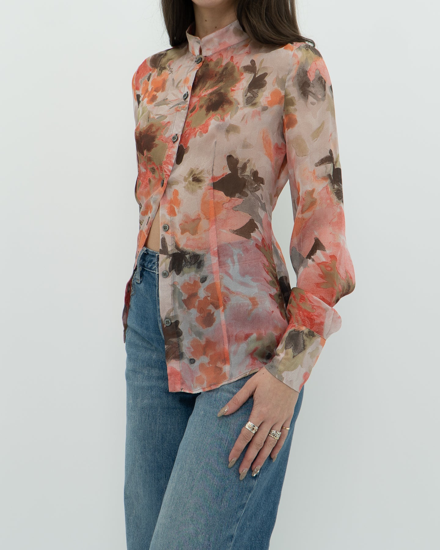 Vintae x Made in Italy x MISS SIXTY Silk Sheer Floral Blouse (XS, S)